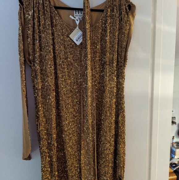 Haute Hippie Cowl Dress in Gold sequence NEW - Picture 2 of 3